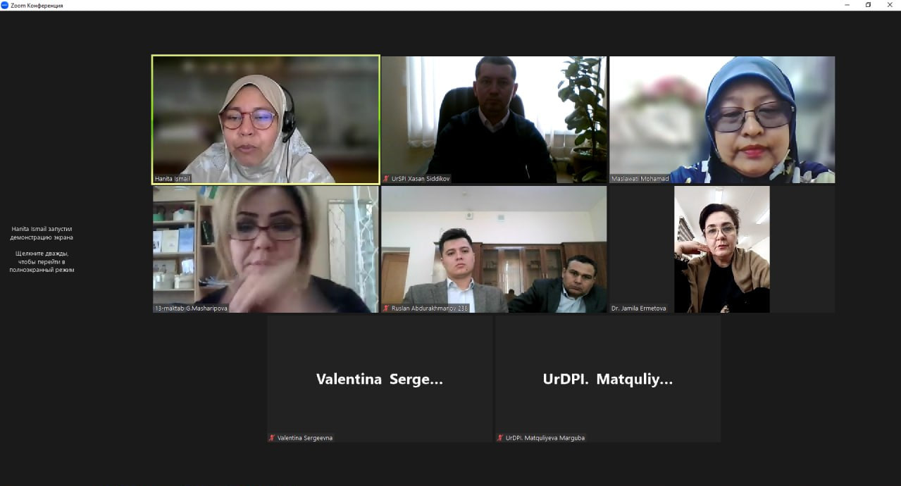 urspi.uz;MALAYZIYANING KEBANGSAN UNIVERSITETI, URGANCH DAVLAT PEDAGOGIKA INSTITUTI VA URGANCH DAVLAT UNIVERSITETI O‘RTASIDA ZOOM PLATFORMASI ORQALI UCHRASHUV BO‘LIB O‘TDI